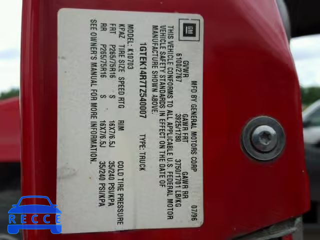 1996 GMC SIERRA K15 1GTEK14R7TZ540007 image 9