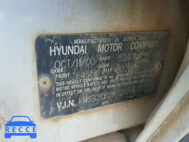 2001 HYUNDAI SANTA FE KM8SC83D31U021704 image 9