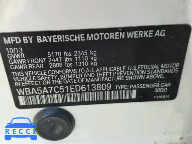 2014 BMW 528XI WBA5A7C51ED613809 зображення 9