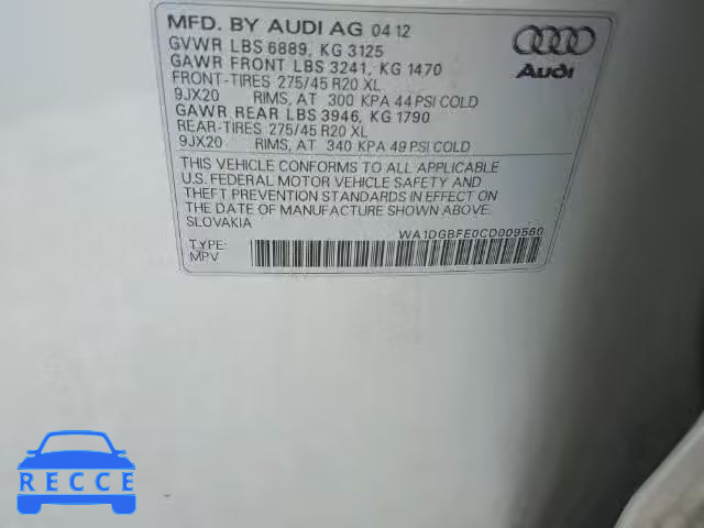 2012 AUDI Q7 PRESTIG WA1DGBFE0CD009560 image 9