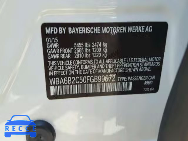 2015 BMW 650I GRAN WBA6B2C50FGB99672 зображення 9