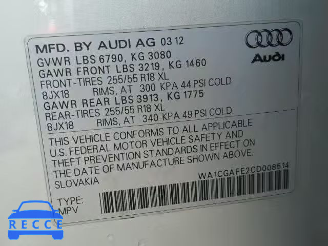 2012 AUDI Q7 PREMIUM WA1CGAFE2CD008514 image 9