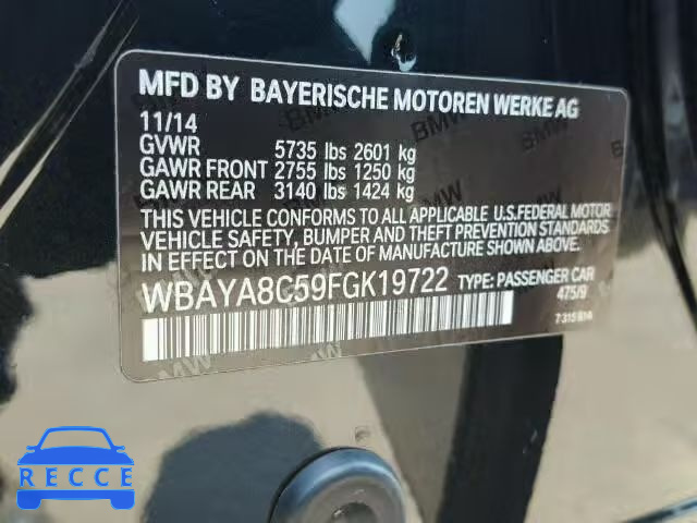 2015 BMW 750I WBAYA8C59FGK19722 зображення 9