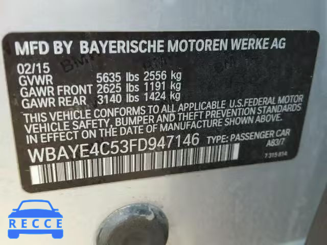 2015 BMW 740LI WBAYE4C53FD947146 зображення 9