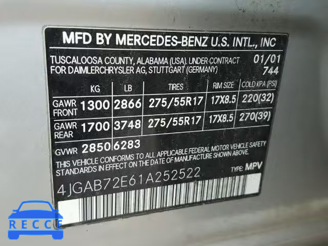 2001 MERCEDES-BENZ ML430 4JGAB72E61A252522 image 9