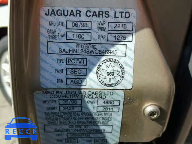 1998 JAGUAR XJ8 SAJHN1248WC846945 Bild 9