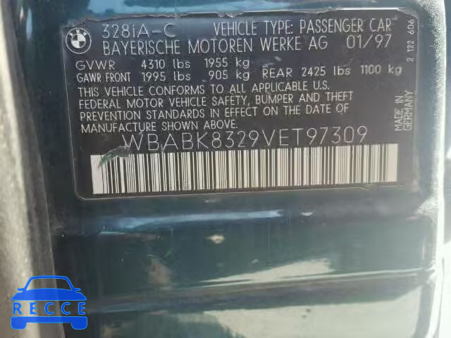 1997 BMW 328IC AUTO WBABK8329VET97309 image 9