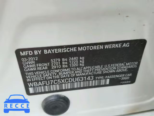 2012 BMW 535XI WBAFU7C5XCDU63143 зображення 9