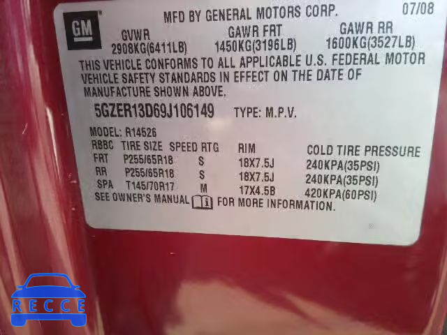 2009 SATURN OUTLOOK XE 5GZER13D69J106149 image 9