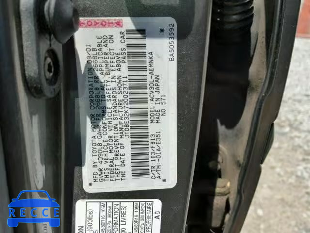 2002 TOYOTA CAMRY JTDBE32K720023711 image 9