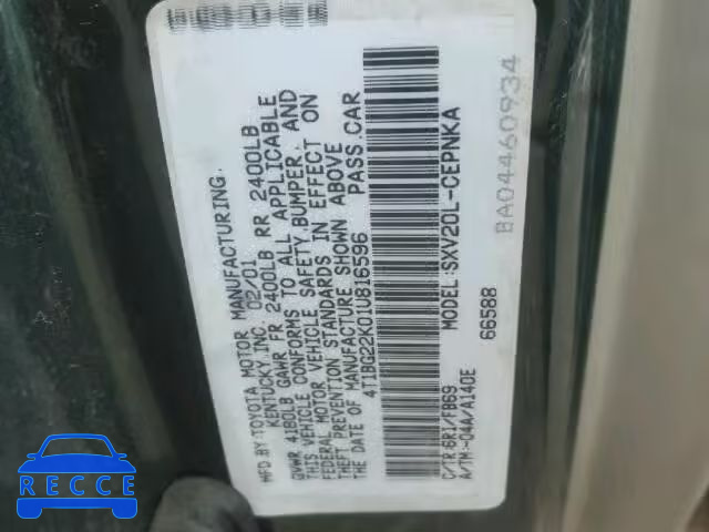 2001 TOYOTA CAMRY 4T1BG22K01U816596 image 9