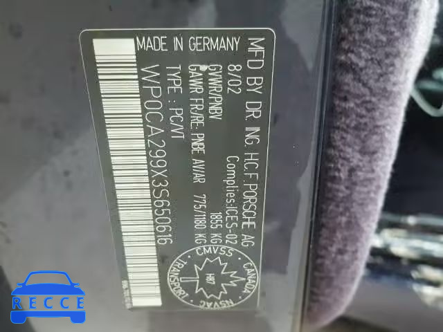 2003 PORSCHE 911 CARRER WP0CA299X3S650616 image 9