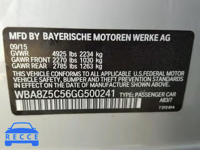 2016 BMW 328 XIGT S WBA8Z5C56GG500241 зображення 9