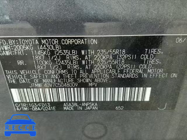 2012 TOYOTA RAV4 SPORT JTMWF4DV7C5048009 image 9