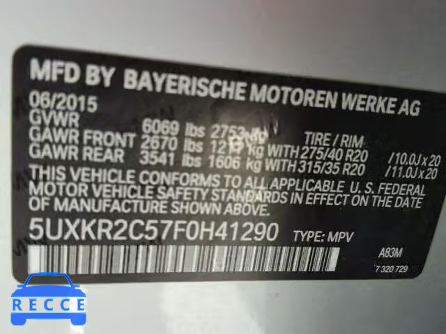 2015 BMW X5 SDRIVE3 5UXKR2C57F0H41290 Bild 9