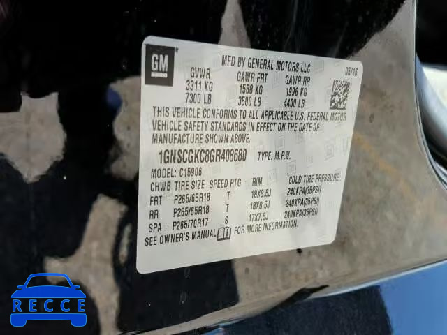 2016 CHEVROLET C1500 SUBU 1GNSCGKC8GR408680 image 9