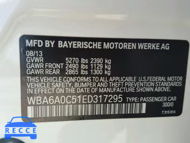 2014 BMW 640I GRAN WBA6A0C51ED317295 image 9
