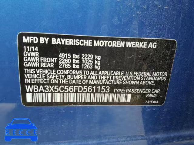 2015 BMW 328 XIGT WBA3X5C56FD561153 зображення 9
