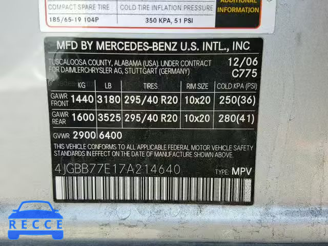 2007 MERCEDES-BENZ ML 63 AMG 4JGBB77E17A214640 Bild 9