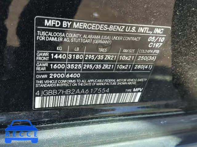 2010 MERCEDES-BENZ ML 63 AMG 4JGBB7HB2AA617554 image 9