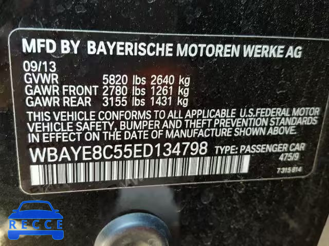 2014 BMW 750 LI WBAYE8C55ED134798 зображення 9
