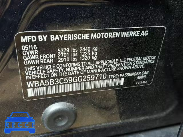 2016 BMW 535 XI WBA5B3C59GG259710 зображення 9