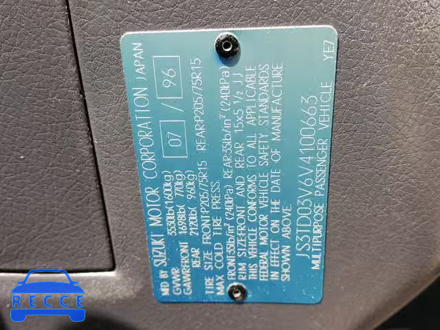 1997 SUZUKI SIDEKICK J JS3TD03V6V4100663 image 9
