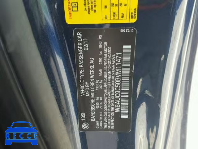 2011 BMW 135 I WBAUC9C50BVM11471 зображення 9