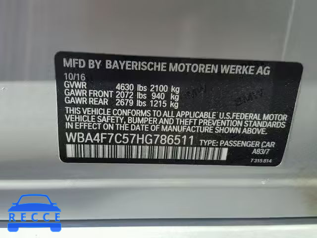 2017 BMW 430I GRAN WBA4F7C57HG786511 зображення 9