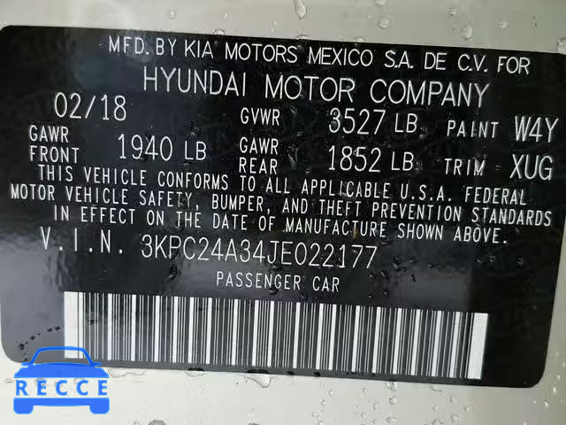 2018 HYUNDAI ACCENT SEL 3KPC24A34JE022177 зображення 9