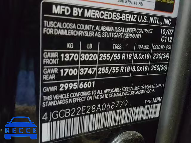 2008 MERCEDES-BENZ R 320 CDI 4JGCB22E28A068779 зображення 9