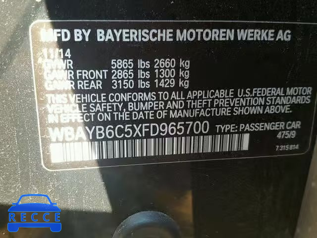 2015 BMW 750 XI WBAYB6C5XFD965700 зображення 9
