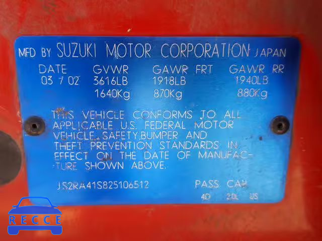 2002 SUZUKI AERIO S JS2RA41S825106512 image 9