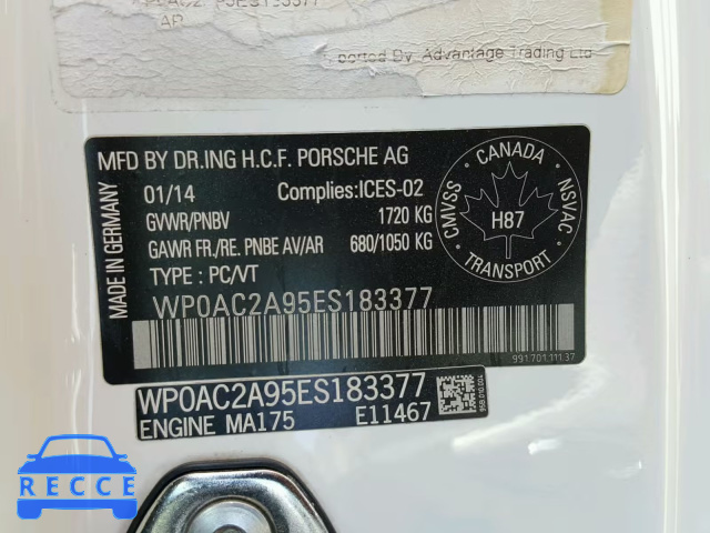 2014 PORSCHE 911 GT3 WP0AC2A95ES183377 зображення 9