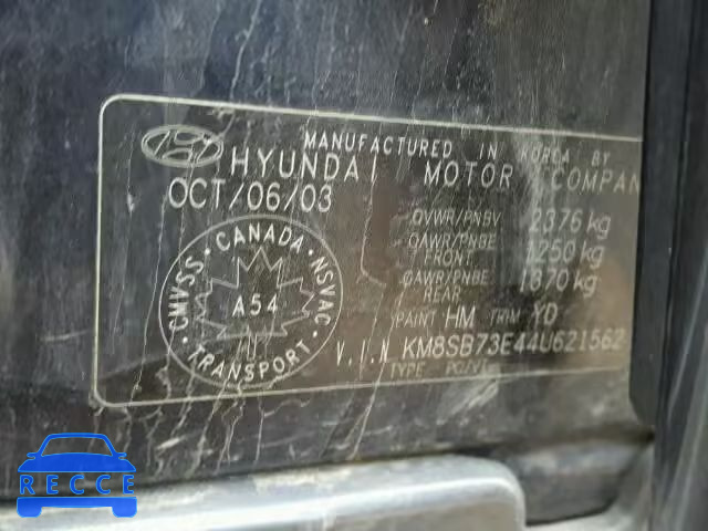 2004 HYUNDAI SANTA FE B KM8SB73E44U621562 зображення 9