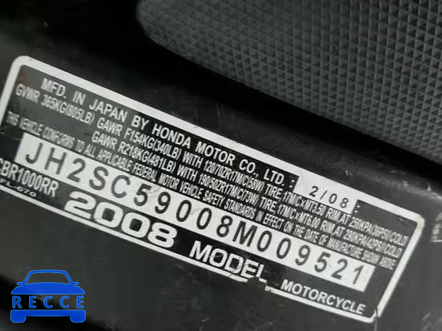 2008 HONDA CBR1000 RR JH2SC59008M009521 зображення 18