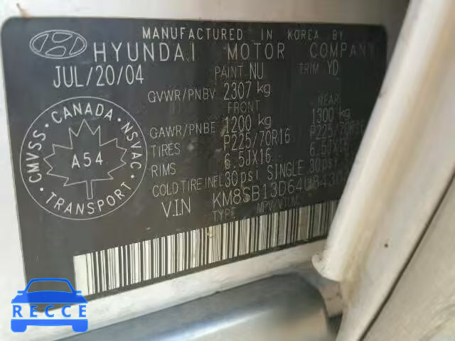 2004 HYUNDAI SANTA FE B KM8SB13D64U843041 Bild 9