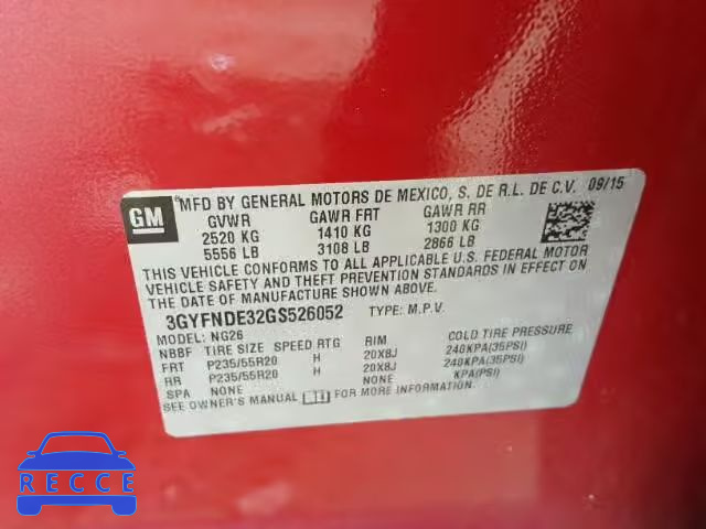2016 CADILLAC SRX PREMIU 3GYFNDE32GS526052 image 9