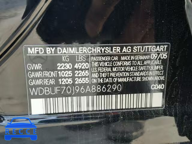 2006 MERCEDES-BENZ E 500 WDBUF70J96A886290 Bild 9