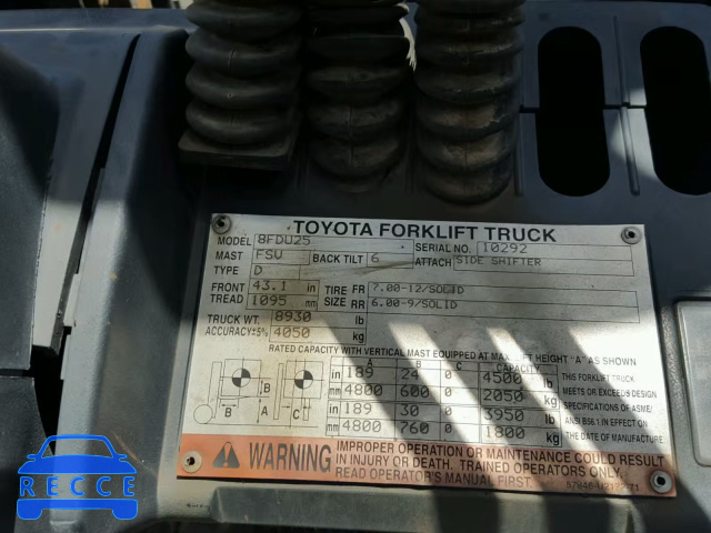 2007 TOYOTA FORKLIFT 10292 image 9