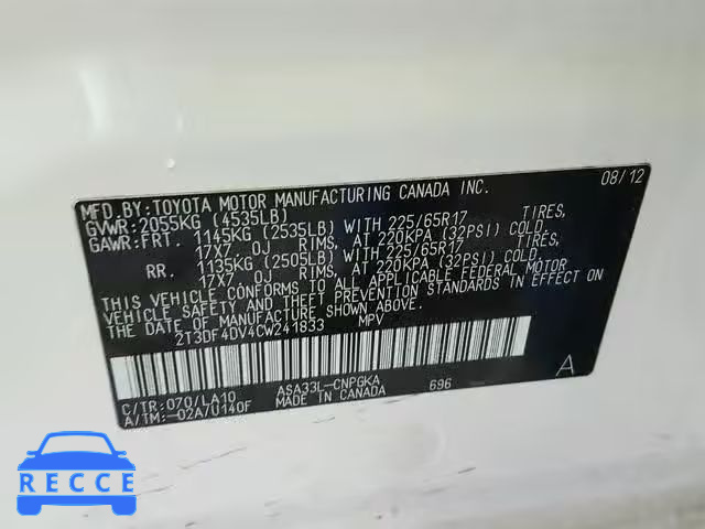 2012 TOYOTA RAV 4 2T3DF4DV4CW241833 image 9