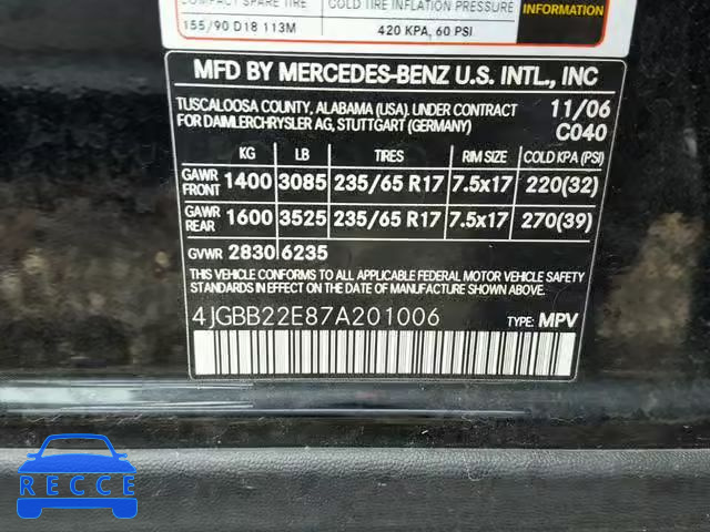 2007 MERCEDES-BENZ ML 320 CDI 4JGBB22E87A201006 зображення 9