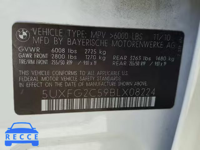 2011 BMW X6 XDRIVE3 5UXFG2C59BLX08224 image 9