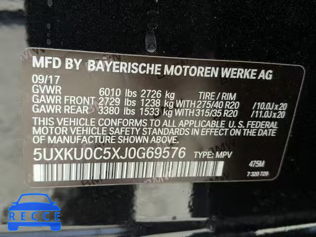 2018 BMW X6 SDRIVE3 5UXKU0C5XJ0G69576 зображення 9