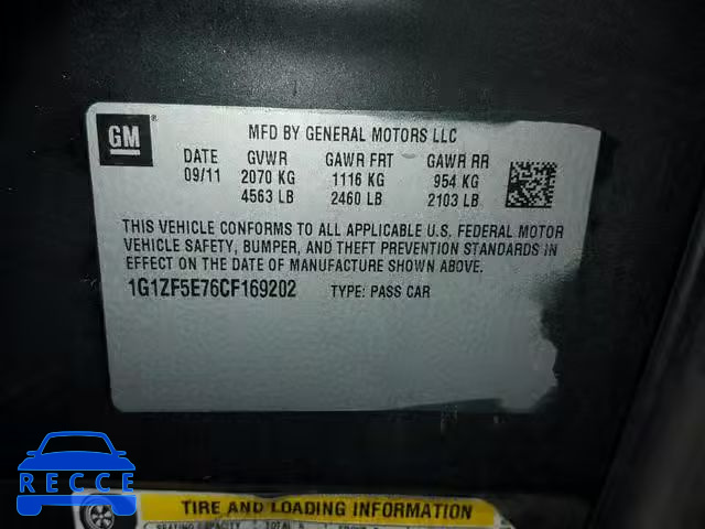 2012 CHEVROLET MALIBU 3LT 1G1ZF5E76CF169202 image 9