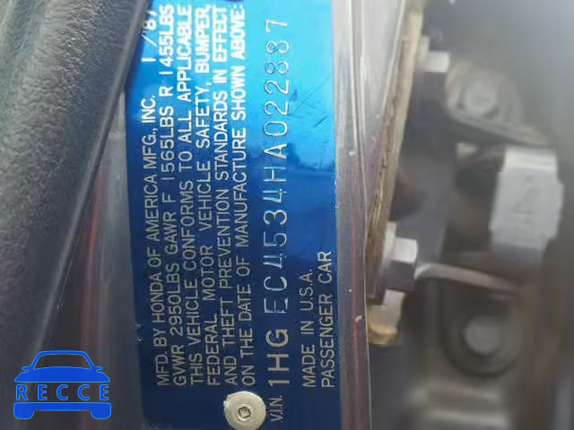 1987 HONDA CIVIC 1.5 1HGEC4534HA022887 image 9