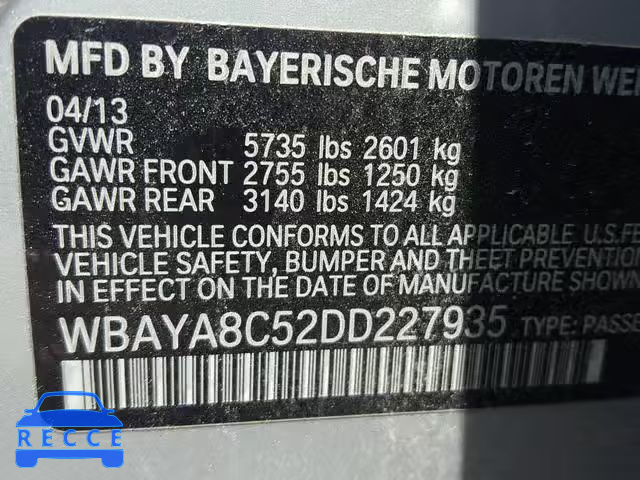 2013 BMW 750I WBAYA8C52DD227935 зображення 9