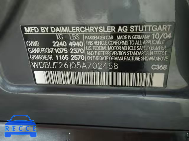 2005 MERCEDES-BENZ E 320 CDI WDBUF26J05A702458 зображення 9