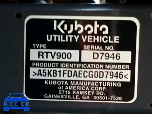 2012 KUBO RTV A5KB1FDAECG0D7946 зображення 9