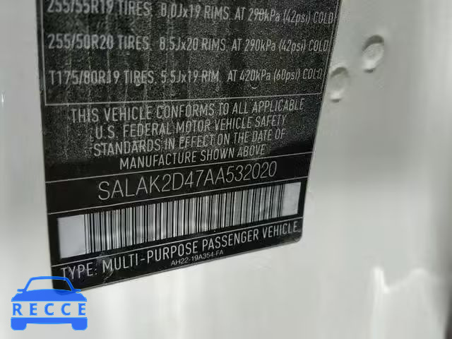 2010 LAND ROVER LR4 HSE LU SALAK2D47AA532020 image 9